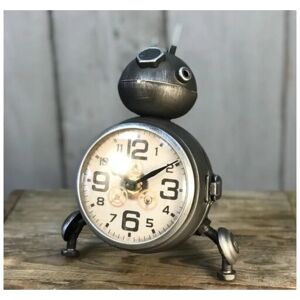 Uniquehomefurniture - Industrial Desk Clock Vintage Retro Robot Small Table Top Rustic Metal Office