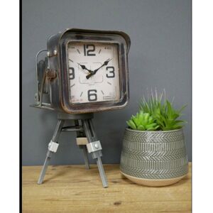 Uniquehomefurniture - Industrial Table Clock Vintage Retro Office Desk Camera Style Rustic Metal Unit