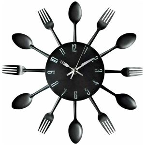 LANGRAY Kitchen utensil clock in stainless steel - Wall clock for kitchen cutlery with forks, spoons, tinted spatulas Designer kitchen clock with interior