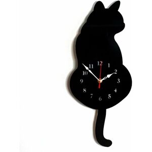 LangRay Cat Wall Clock Modern Acrylic Home Decor Clock Frameless Silent Wall Clock (Black)