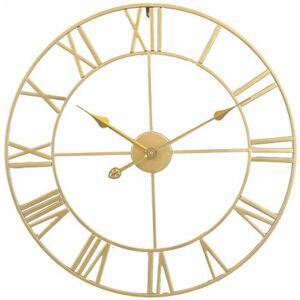 Langray - Large Vintage Style Wall Clock, Round, Metal, Silent, No Ticking, Battery Operated, 40cm, Black Roman Numerals, Living Room Clocks,