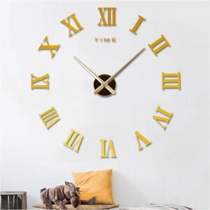 XUIGORT Large 3D diy Wall Clock Roman Numerals Clock for Home Decor Living Room Bedroom Gold