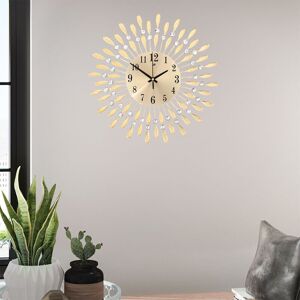 Livingandhome - Large 3D Wall Clock Art Metal Diamond Decoration, Gold