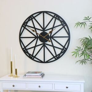 MELODY MAISON Large Black Geometric wall clock 80cm x 80cm - Black, Gold