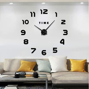 AOUGO Large Modern Frameless Mute Wall Clock with 3D Metal Mirror for Living Room, Kitchen, Home, Office, Bedroom, School Decoration (Black)