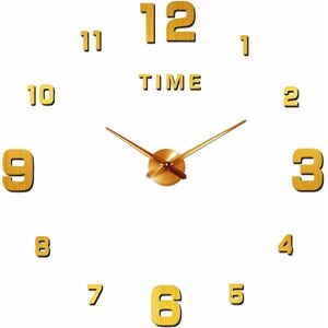 Groofoo - Large Modern Silent diy Wall Clock 3D Sticker Home Office Decor Gift (Gold)