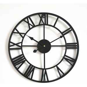 Alwaysh - Large Round Metal Wall Clock Vintage Style Silent Non-Ticking Battery Operated 40cm Black Roman Numeral Clocks for Living Room Bedroom