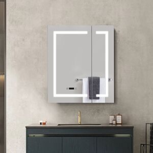 LIVINGANDHOME Frameless 2-Door led Bathroom Mirror Cabinet with Clock Display