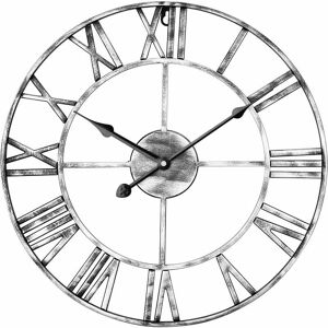 LANGRAY Metal Wall Clock with Roman Numerals, Vintage Wall Pendulums, Silent, Battery Operated Original Wall Clock for Living Room Office Home Decor, Silver,