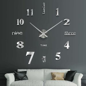 Modern Design Wall Clock - 60cm-120cm Wall Clock - Silent DIY Home Office Hotel Decoration (Silver) GROOFOO