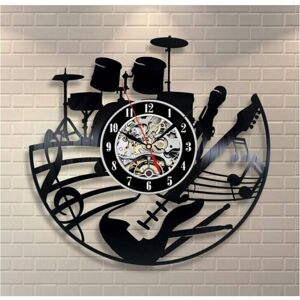 PESCE Music Guitar Vinyl Record Wall Clock Modern Design Creative Wall Art Living Room Bedroom Decoration Clock with led 12 Inches
