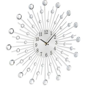 Wall Clock, Analogue, Glittering Stones Design, Battery-operated, for Living Room, Kitchen, Office, Silver - Relaxdays