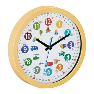 Wall Clock for Children, ø 30 cm, with Vehicle Motif, Learn the Time, Kids Room, for Boys & Girls, Colourful - Relaxdays