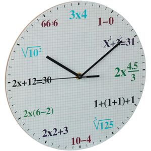 Wall Clock, Maths, Battery Powered, Classroom, School, Analogue, Equation Numerals, Diameter 30cm, Colourful - Relaxdays