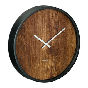 Wall Clock, Modern, Battery Powered, Kitchen, Office, Analogue, Wooden, Design, Diameter 29.5cm, Brown/Black - Relaxdays