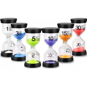RHAFAYRE Sand Timer Colorful Hourglass Sandglass Timer 1 min/3 mins/5 mins/10 mins/15 mins/30 mins Sand Clock Timer for Games Classroom Home Office(Pack of 6)