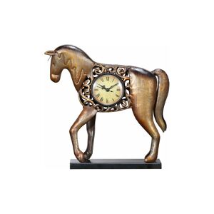 ROSE Statue and other decorative item Horse Clock Vintage Metal Horse Figurine Hollowed Pattern Mute Table Clock Requires one aa battery (not included)