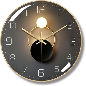 Silent Wall Clock, 30cm Diameter Wall Pendulum, Round Digital Quartz Wall Clock, Suitable for Living Room, Study, Bedroom, Kitchen (Gold-1) - Rhafayre