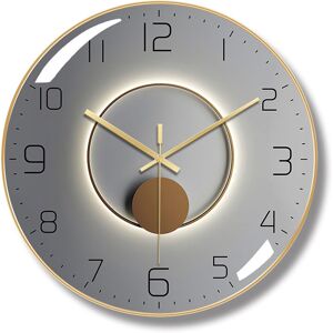 Silent Wall Clock, 30cm Diameter Wall Pendulum, Round Digital Quartz Wall Clock, Suitable for Living Room, Study, Bedroom, Kitchen (Gold-2) - Rhafayre