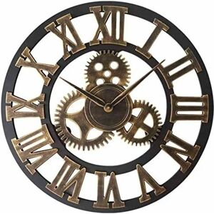 TINOR Vintage Silent Non Ticking Roman Numeral Metal Wall Clock - Home Decor for Living Room, Kitchen, Cafe, Hotel and Office - 40cm（Antique Gold）