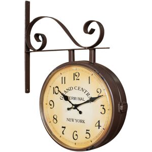 Biscottini - W32XDP10XH43 cm sized wrought iron made station model antiqued dark brown finish double-sided clock