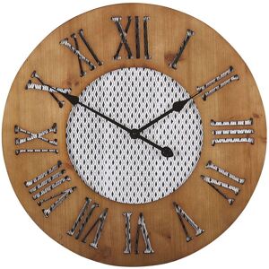 Beliani - Wall Clock Dark Wood Round ø 60 cm Diamond Pattern Face Handmade Cuilco - Dark Wood