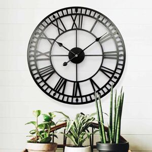 TINOR Weatherproof Garden Clock Retro Roman Numerals Vintage Simple Iron Art Outdoor Clock Battery Operated Silent 40cm