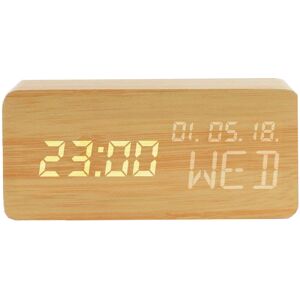 PESCE Wood Alarm Clock Voice Command Digital Clocks for Bedroom Beside led Wooden Clock Small Alarm Clocks 3 Levels Brightness 3 Alarms Desk Clock Show