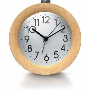 PESCE Wooden analog alarm clock battery powered non-tick with snooze button, night light, gentle wake up