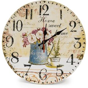 30cm Vintage Rustic Wall Clock, Silent Wooden Dial Timer Clock for Home Living Room Bedroom Office Cafe Bar Decor (Coffee and Flower)