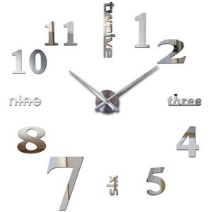 Tlily - 3D Frameless Wall Clock Modern Mute Large Mirror Surface diy Room Home Office Decorations (Silver)