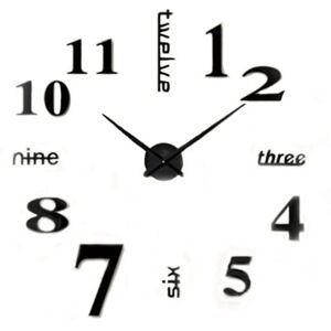 Tlily - diy Wall Clock Modern Large 3D Mirror Stickers Home Office Decor,Black
