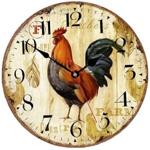 Tlily - Kitchen Wall Clock Rustic Rooster Silent Non Ticking Wall Clock Quartz Battery Operated Round Wall Clock-30cm