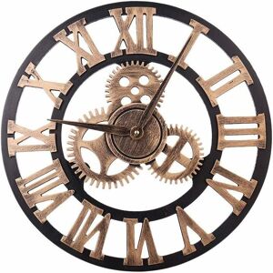 HOOPZI Large Vintage Style Wall Clock, Round, Metal, Silent, No Ticking, Battery Operated, 45cm, Black Roman Numerals, Living Room Clocks, Bedroom, Gold