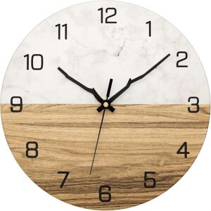 Tonchean - Modern Metal Wall Clock 30cm Large Marble Wood Clock Silent Non Ticking for Living Room Bedroom Kitchen Home Office