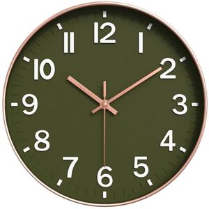 TLILY Silent Modern Clock for Wall, 3D Numbers Wall Clock for Kitchen Bedroom Living Room Office Classroom Decor-Dark Green