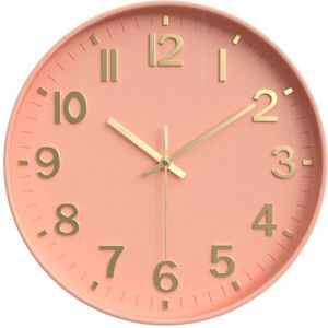 Tlily - Silent Modern Clock for Wall, 3D Numbers Wall Clock for Kitchen Bedroom Living Room Office Classroom Decor-Weak Pink