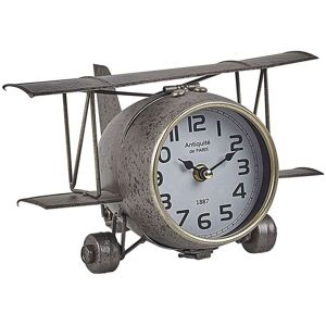 Beliani - Vintage Metal Airplane Table Clock Decoration Retro Theme Silver Stans