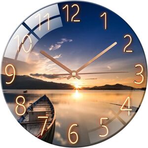 GOTRAYS 12 Inch Wall Clocks Glass Silent Living Room Kitchen Modern Design Wall Clocks 30cm Quartz Clock Hanging Fine Wall Clock (Wonders Sea) (Sunset) GOTRAYS 12 Inch Wall Clocks Glass Silent Living Room Kitchen Modern Design Wall Clocks 30cm Quartz Clock Hanging Fine Wall Clock (Wonders Sea) (Sunset)