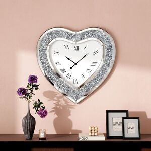 SHYFOY 24in Modern Glam Heart-Shaped Mirrored Wall Clock with Sparkle Crystal Frame - Decorative Roman Numeral Clock for Living Room, Bedroom, Home Accent SHYFOY 24in Modern Glam Heart-Shaped Mirrored Wall Clock with Sparkle Crystal Frame - Decorative Roman Numeral Clock for Living Room, Bedroom, Home Accent