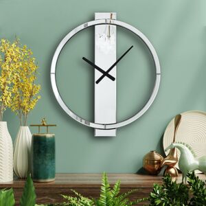 Shyfoy - 27in x 23in Modern Glam Mirrored Wall Clock - Oversized Decorative Round Clock with Vertical Mirror Accent for Living Room, Bedroom, Home Shyfoy - 27in x 23in Modern Glam Mirrored Wall Clock - Oversized Decorative Round Clock with Vertical Mirror Accent for Living Room, Bedroom, Home