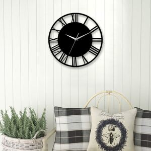 Livingandhome - 30CM Large Elegant Roman Numerals Open Round Wall Clock, Black and Silver Livingandhome - 30CM Large Elegant Roman Numerals Open Round Wall Clock, Black and Silver