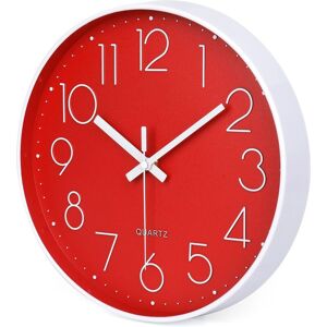 Ikodm - 30cm Red Silent Modern Wall Clock, Non-Ticking Quartz, Round, Battery Operated Ikodm - 30cm Red Silent Modern Wall Clock, Non-Ticking Quartz, Round, Battery Operated