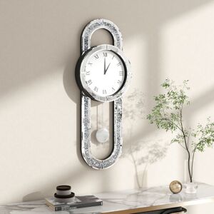 Shyfoy - 31.5in x 11.8in Modern Glam Crystal-Encrusted Mirrored Wall Clock with Pendulum - Decorative Roman Numeral Clock for Living Room, Bedroom, Shyfoy - 31.5in x 11.8in Modern Glam Crystal-Encrusted Mirrored Wall Clock with Pendulum - Decorative Roman Numeral Clock for Living Room, Bedroom,
