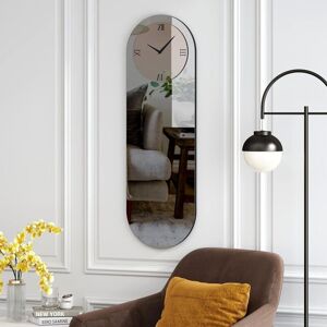 Shyfoy - 39in x 14in Modern Glam Mirrored Oval Wall Clock - Oversized Decorative Mirror Clock with Roman Numerals for Living Room, Bedroom, Home Shyfoy - 39in x 14in Modern Glam Mirrored Oval Wall Clock - Oversized Decorative Mirror Clock with Roman Numerals for Living Room, Bedroom, Home