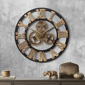 DEWDAT Huge Gold Gear Wall Clock Industrial Wood 58cm Silent Quartz Roman Numerals Wall Pendulum for Living Room Bar Restaurant DEWDAT Huge Gold Gear Wall Clock Industrial Wood 58cm Silent Quartz Roman Numerals Wall Pendulum for Living Room Bar Restaurant