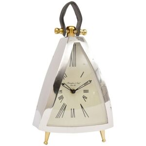 Isosceles Curved Front Mantel Clock With Leather Handle - Steel/Aluminium - L15 x W20 x H36 cm - Silver/Brass Isosceles Curved Front Mantel Clock With Leather Handle - Steel/Aluminium - L15 x W20 x H36 cm - Silver/Brass