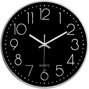 Héloise - Silent Wall Clock 12 in Modern Battery Operated Quartz Kitchen Clock Home Decor Clock Office Classroom Living Room Bedrooms (Black/Silver) Héloise - Silent Wall Clock 12 in Modern Battery Operated Quartz Kitchen Clock Home Decor Clock Office Classroom Living Room Bedrooms (Black/Silver)