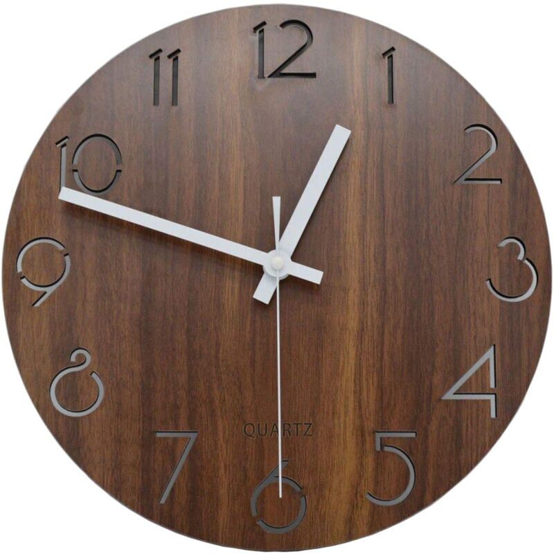 TLILY 12 inch Vintage Arabic Numeral Design Rustic Country Tuscan Style Wooden Decorative Round Wall Clock