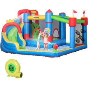 Kids Inflatable Bouncy Castle 6 in 1 Water Slide Water Gun Air Blower - Multi-colored - Outsunny